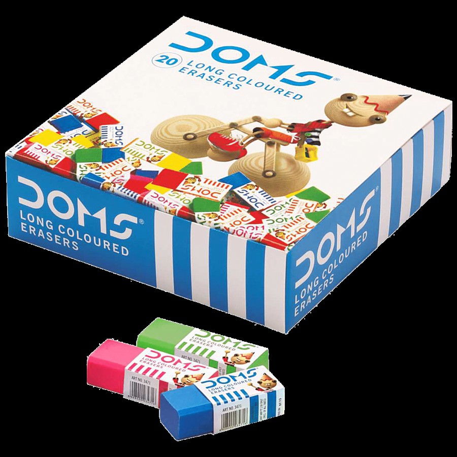 Doms Long Coloured Erasers - Non-Toxic