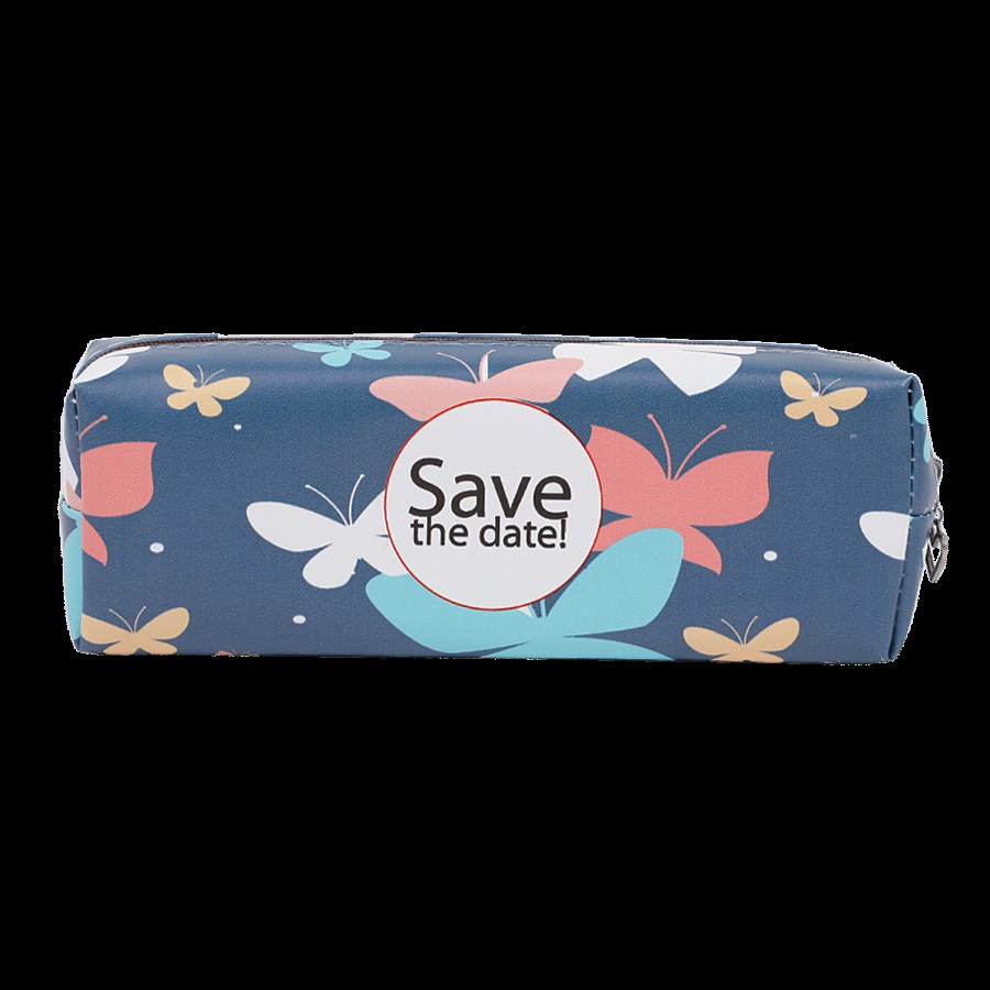 DP Navy Blue Printed Pencil Pouch - PU