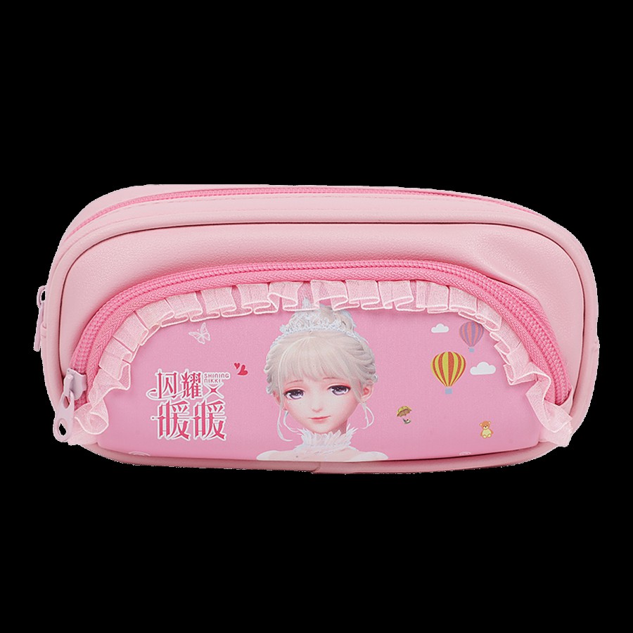 DP Printed Fabric & PU Pencil Pouch - Pink