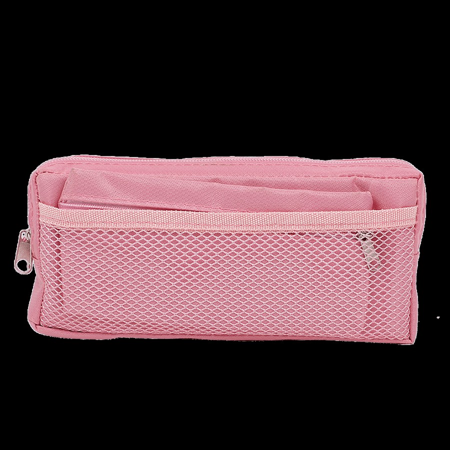 DP Printed Fabric & PU Pencil Pouch - Pink