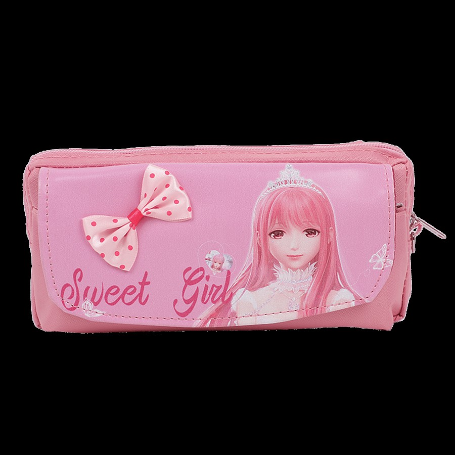 DP Printed Fabric & PU Pencil Pouch - Pink