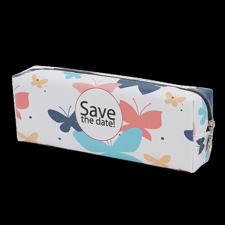 DP White Printed Pencil Pouch - PU