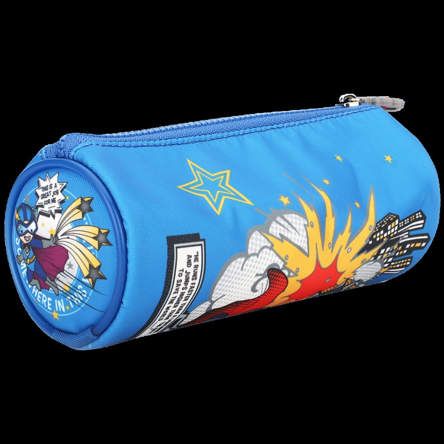 QIPS Cylindrical Shaped Pencil Pouch Bag - With Superhero Art