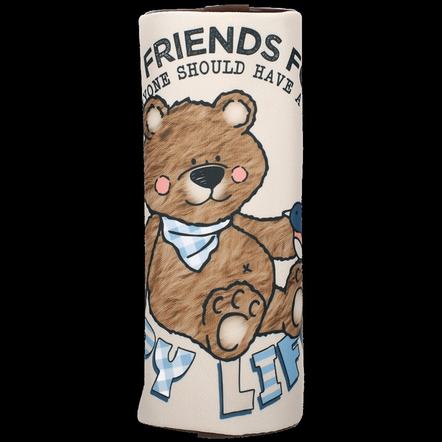 QIPS Cylindrical Shaped Pencil Pouch Bag - With Teddy Art