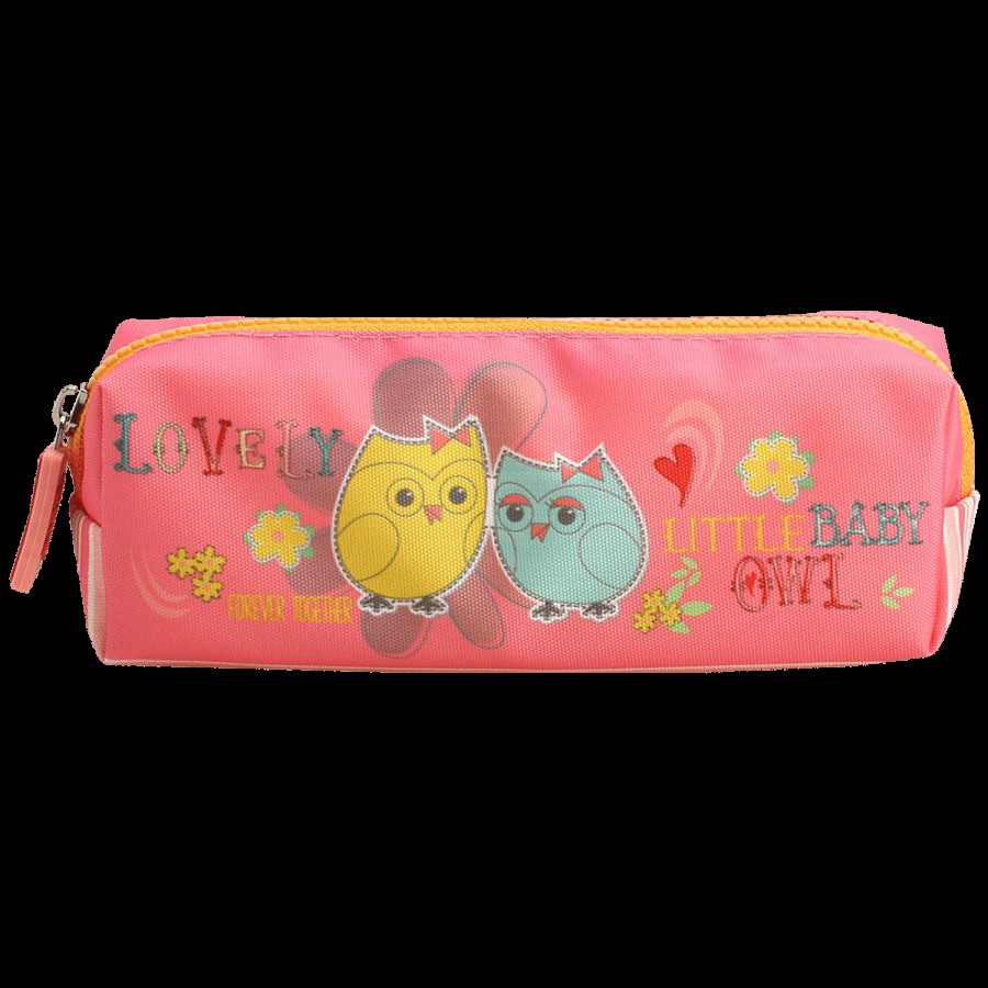 QIPS Owl Printed Polyester Pencil Bag Pouch