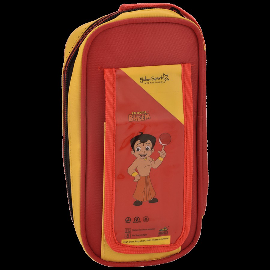 Yellow Spark Chota Bheem Zip Pouch - 2 + 1 Long Pocket Compartment With Coloured Liner