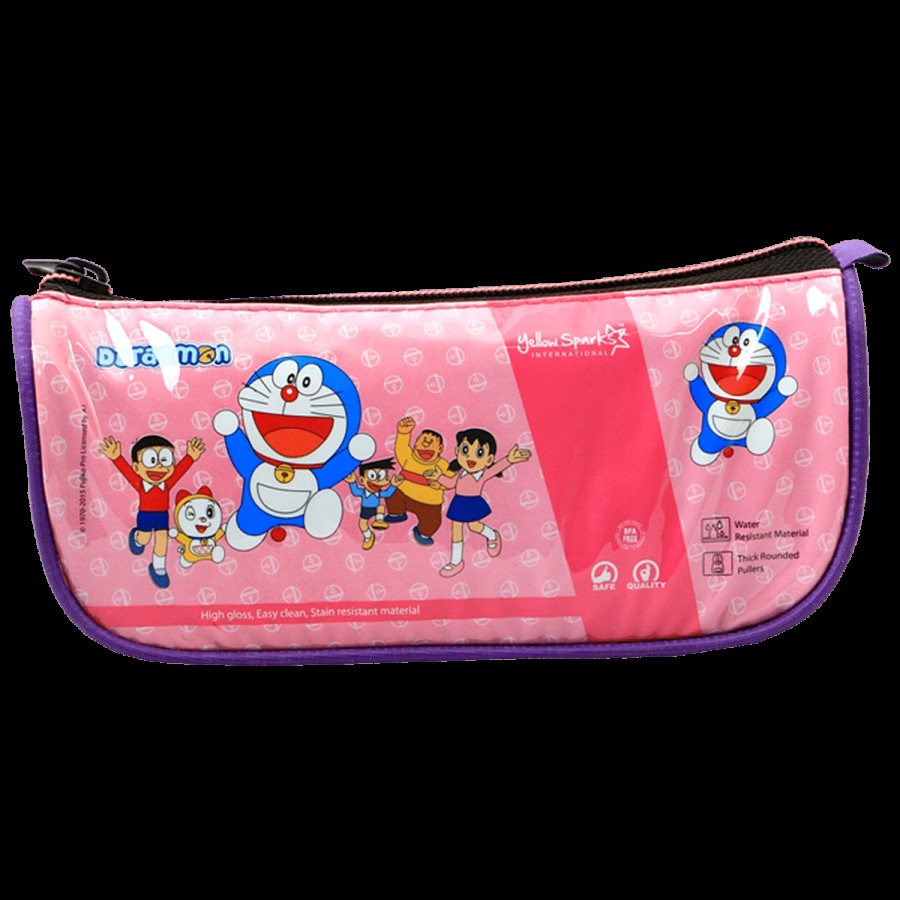 Yellow Spark Doraemon Zip Pouch - 2 Compartment With Coloured Liner