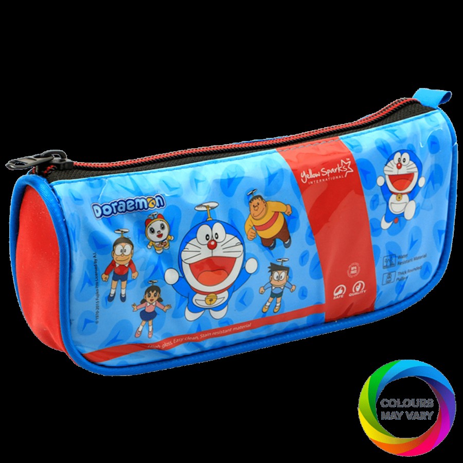 Yellow Spark Doraemon Zip Pouch - 2 Compartment With Coloured Liner