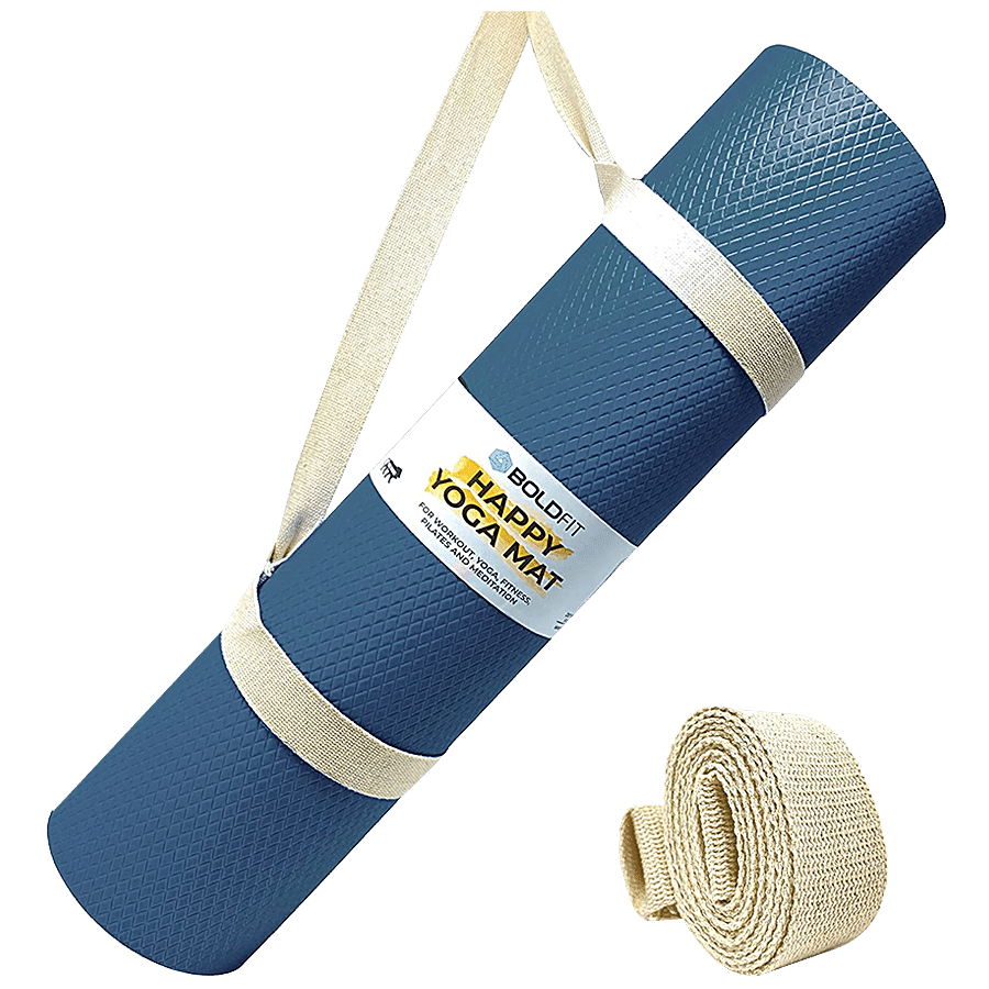 Boldfit Happy Yoga Mat With Carrying Strap - 4 mm