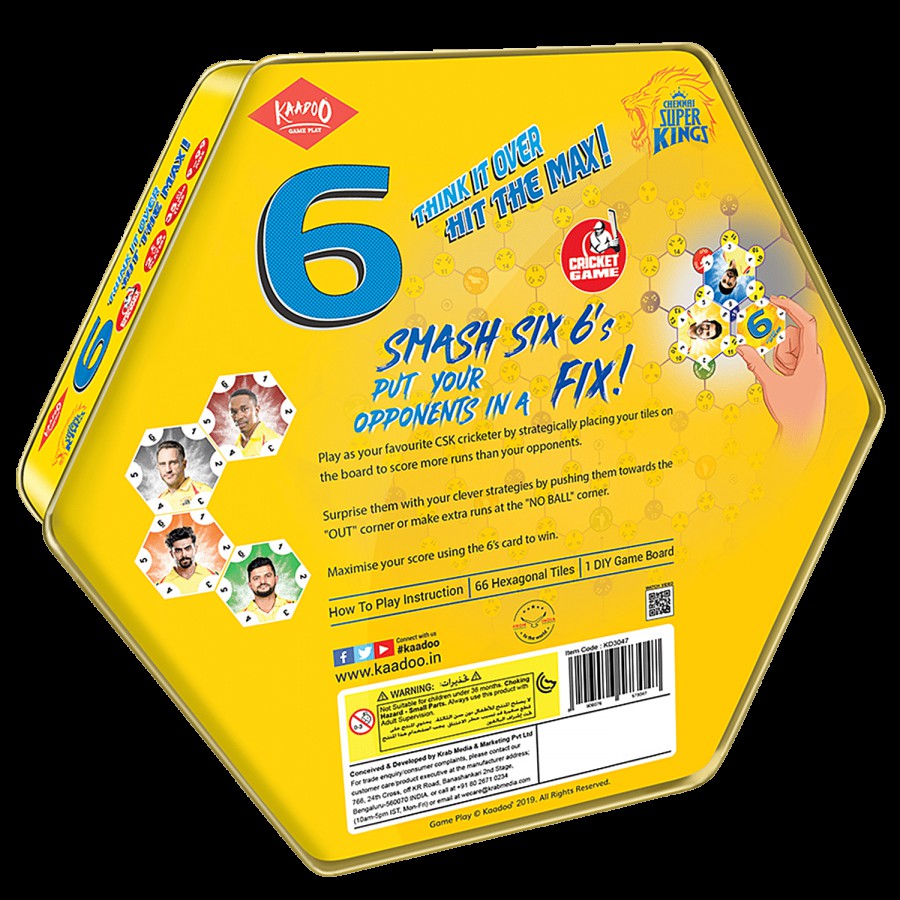 Kaadoo 6 CSK Cricket Match Board Game For Kids & Family