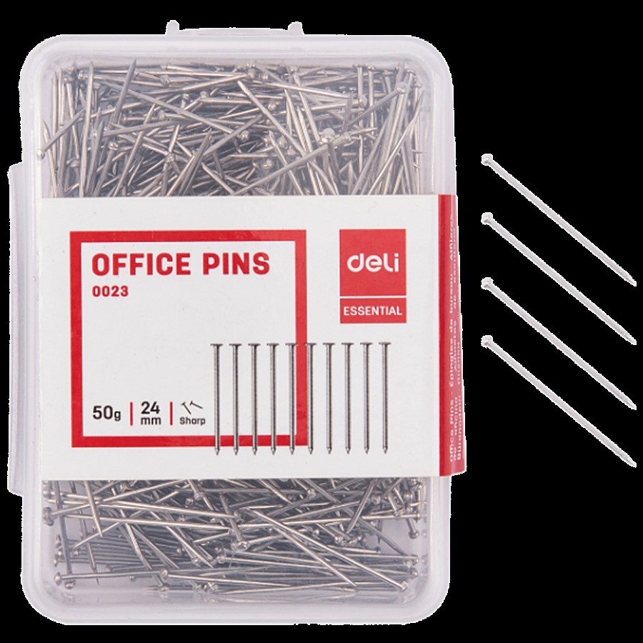 Deli Essential Sharp Steel Office Pins - 24 mm