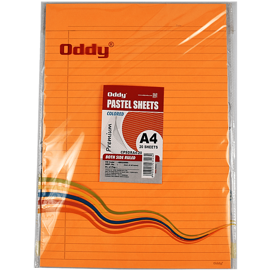 ODDY A4 Size Coloured Ruled Sheet For School