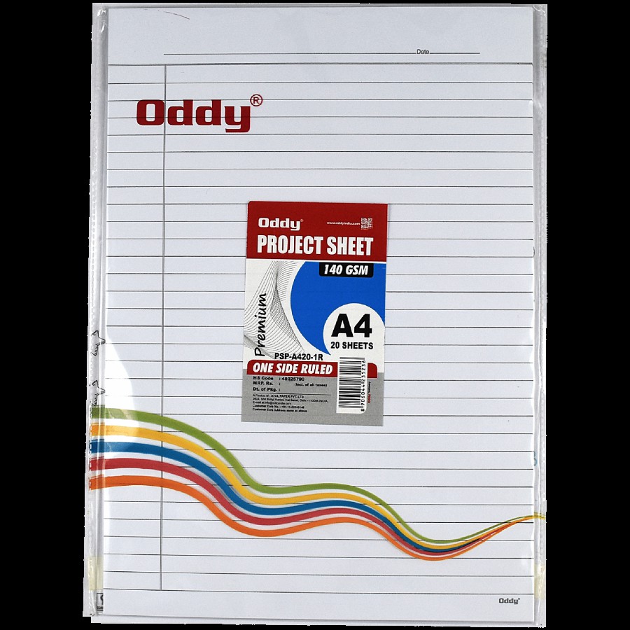 ODDY Project Sheets Ruled 140 GSM A4