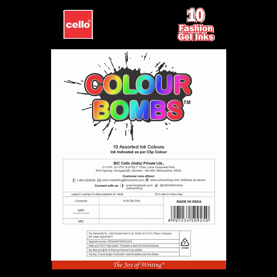 BIC Cello Geltech Colour Bombs Gel Pen - For Smooth Writing