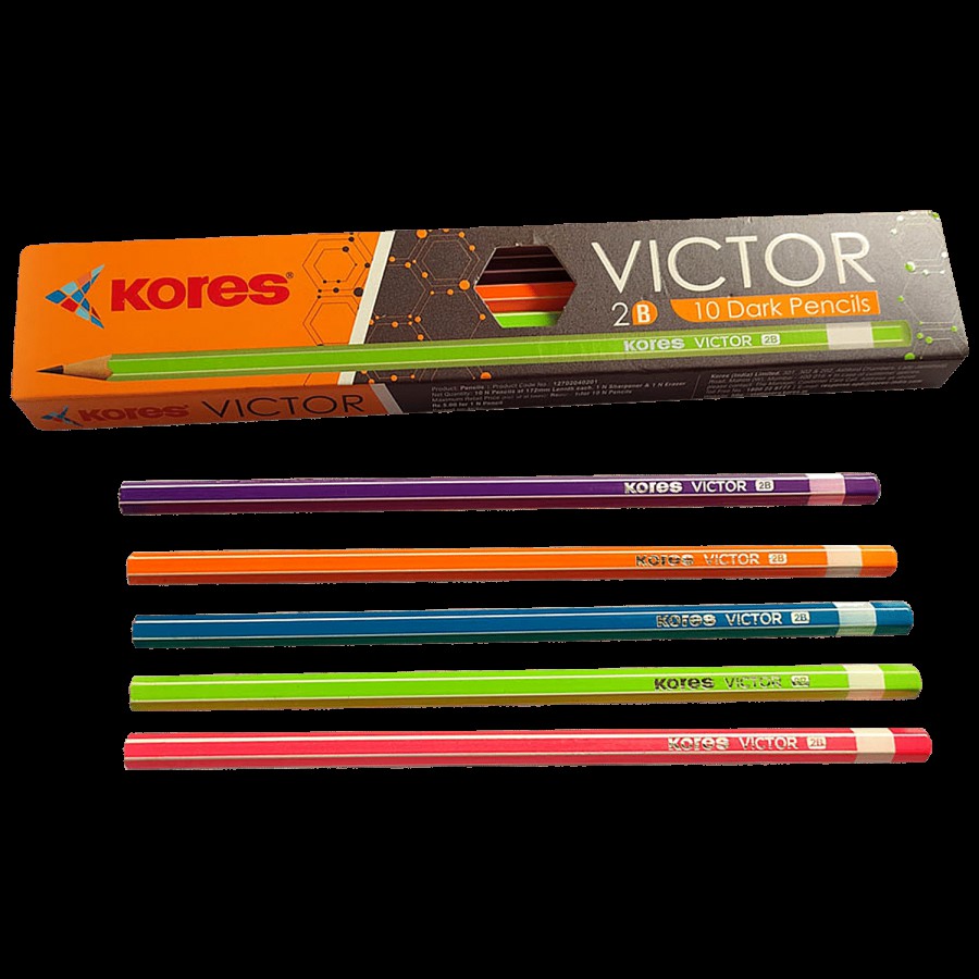 Kores Victor 2B Pencils With Eraser & Sharpener - Drawing