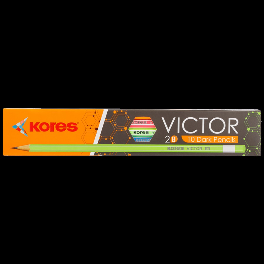 Kores Victor 2B Pencils With Eraser & Sharpener - Drawing