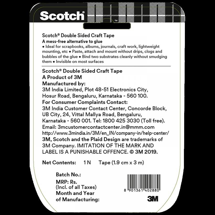 Scotch Double Sided Craft Transparent Craft Tape - 0.75"x3 m