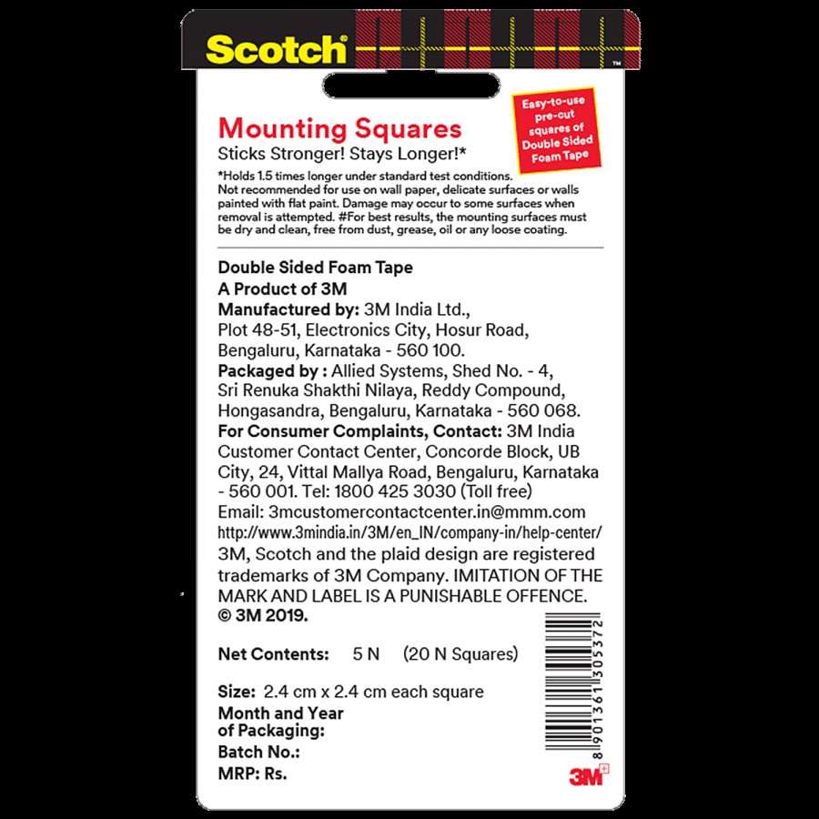 Scotch Double Sided Mounting Squares - 1"x1"