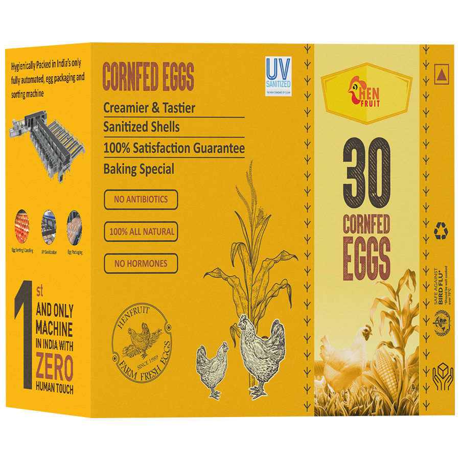 HenFruit Premium CornFed Eggs-Creamy Tasty Deep Yellow Yolk No-antibiotic