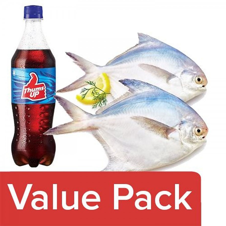 bb Combo Fresho Meat Pomfret White - Large 1 kg + Thums Up Soft Drink 750 ml