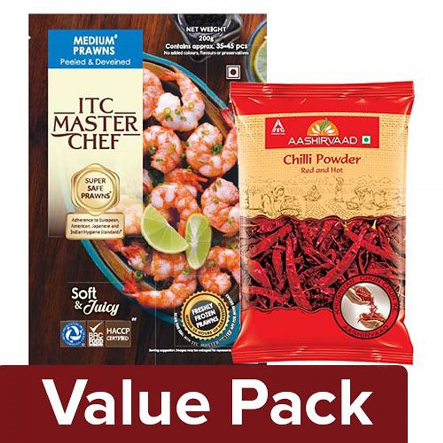 bb Combo ITC Master Chef Prawns Medium 200 gm + ITC Aashirvaad Chilly Powder 100gm