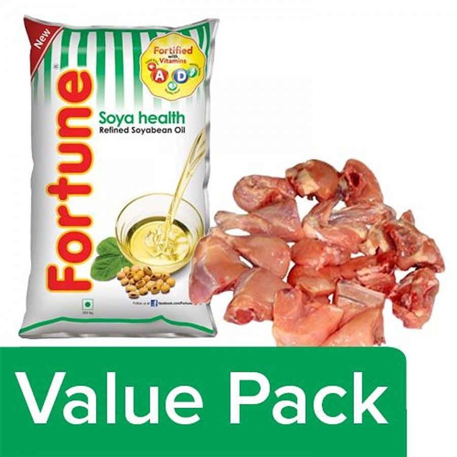 bb Combo Fresho Meat Country Chicken Cut Pieces 1kg + Fortune Refined Oil - Soya Bean 1L