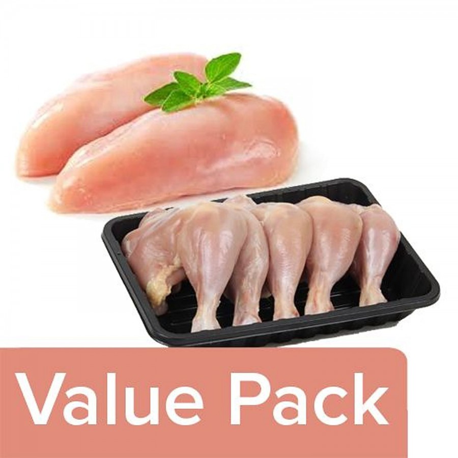 fresho! Chicken - Whole Breast 450 g + Chicken Leg - Without Skin 450g