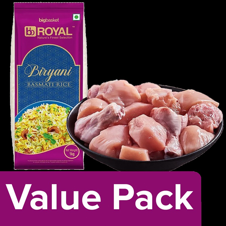 fresho! Chicken 950 g + BB Royal Biryani Basmati Rice - Extra Long 950 g Pouch