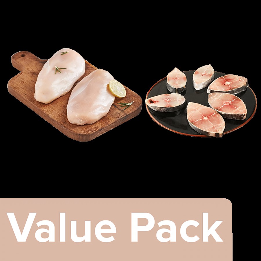 fresho! Chicken Breast - Boneless 450g + Seer Fish Large Steak/Slice 450g