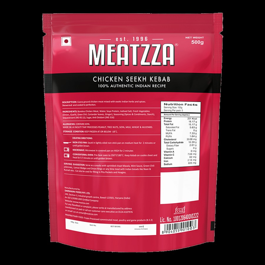 Meatzza Chicken Seekh Kebab - Heat & Eat