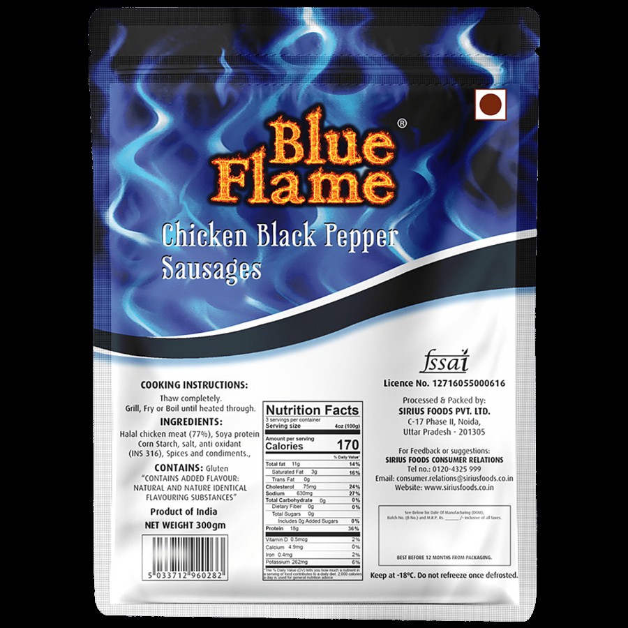 Blue Flame  Chicken Black Pepper Sausages - Halal