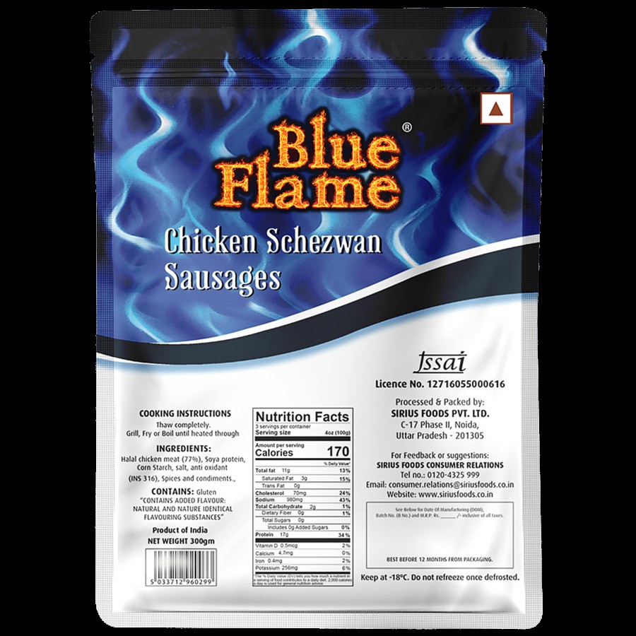 Blue Flame  Chicken Schezwan Sausages - Halal