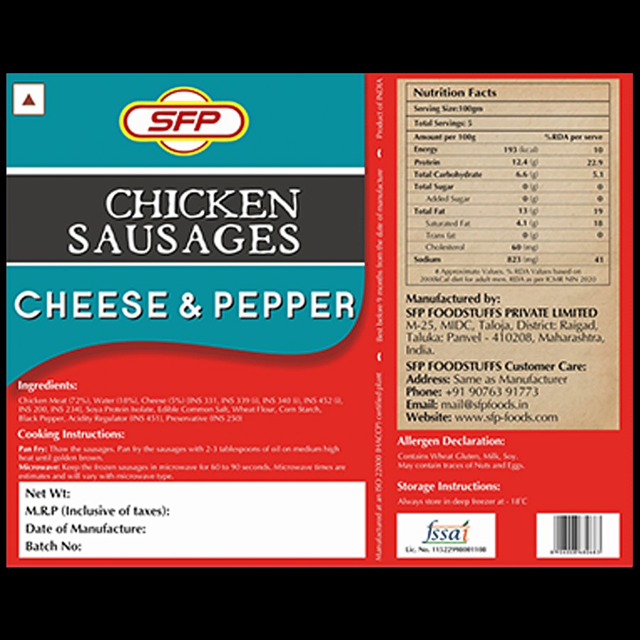 SFP Chicken Sausages - Cheese & Pepper