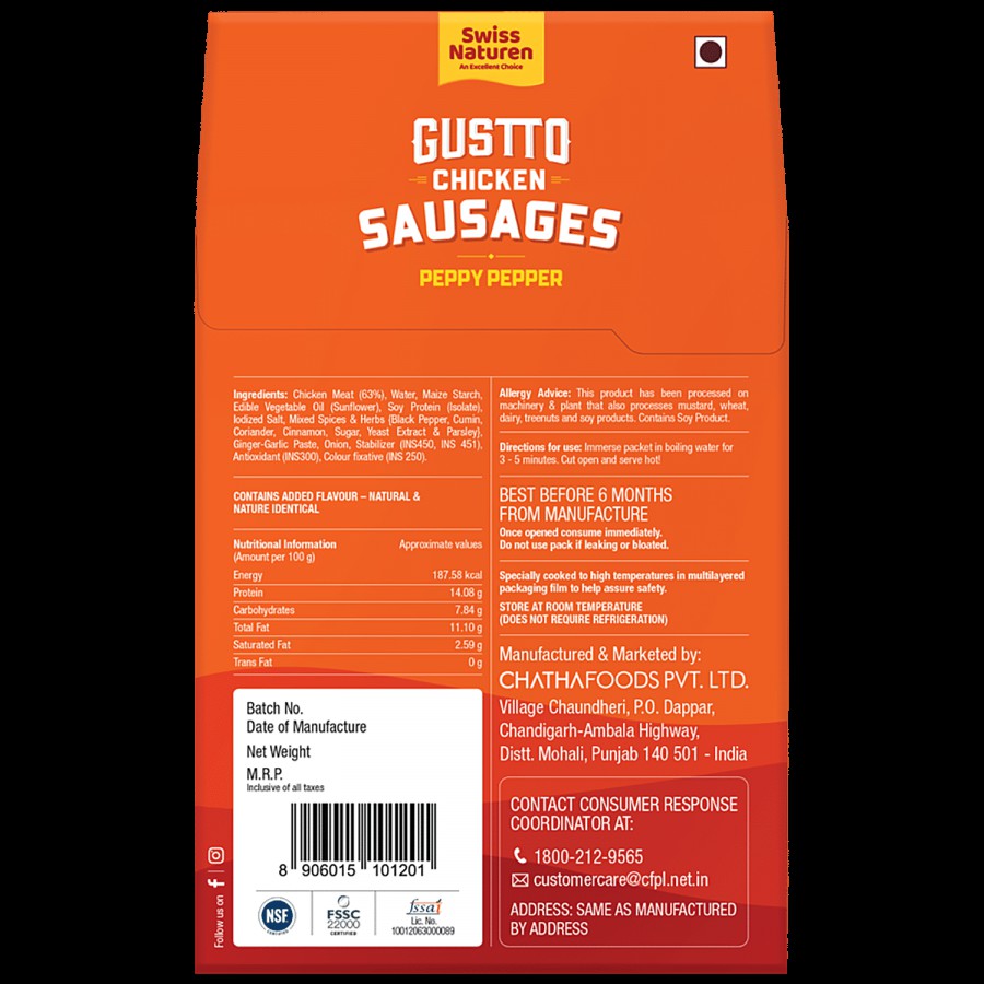 Swiss Naturen Chicken Sausage - Peppy Pepper