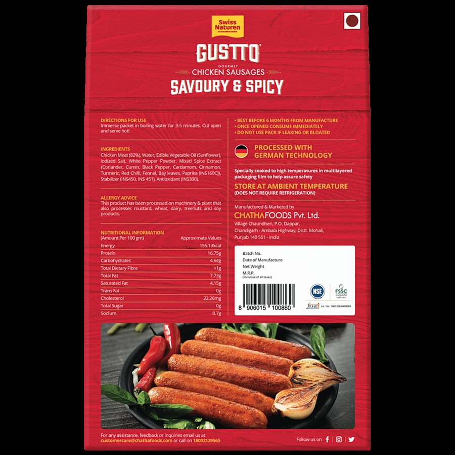 Swiss Naturen Gourmet Chicken Sausage - Savoury & Spicy