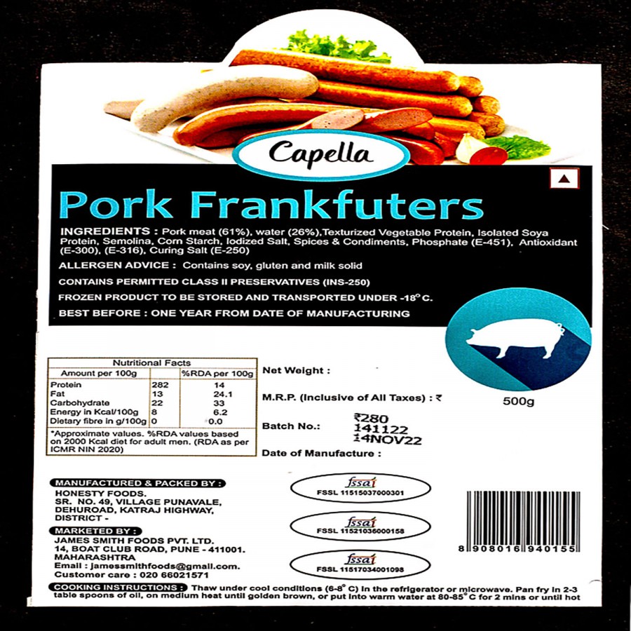 Capella Pork Frankfurters