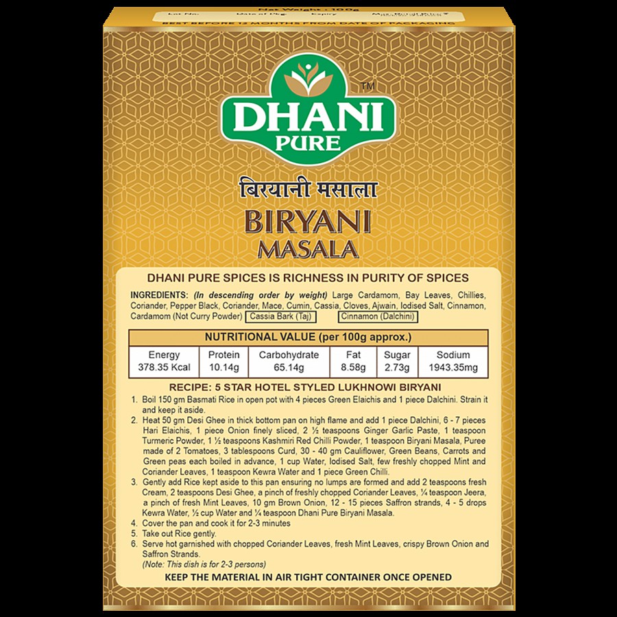 Dhani Pure Biryani Masala - 100% Natural