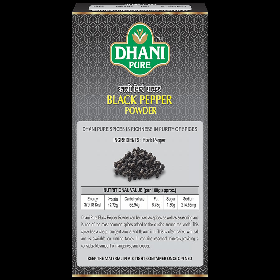 Dhani Pure Black Pepper Powder - 100% Natural