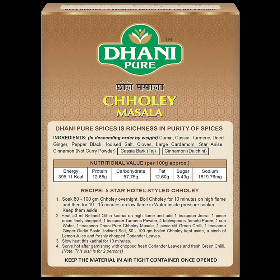 Dhani Pure Chholey Masala - 100% Natural