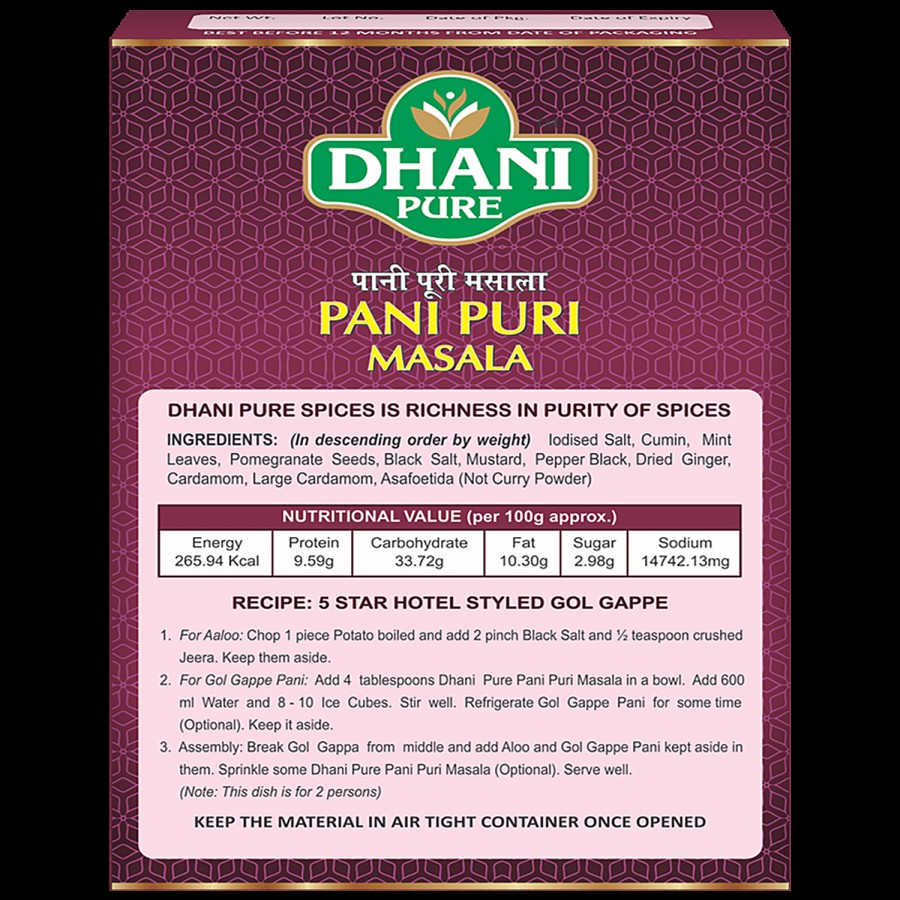 Dhani Pure Pani Puri Masala - 100% Natural