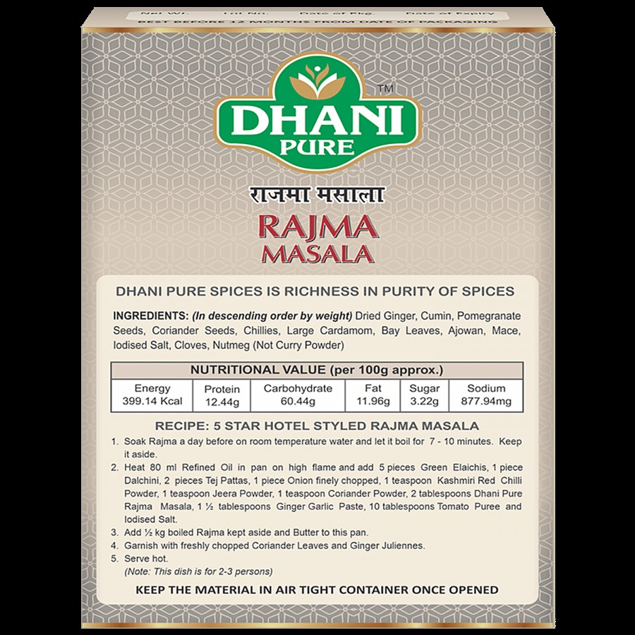 Dhani Pure Rajma Masala - 100% Natural