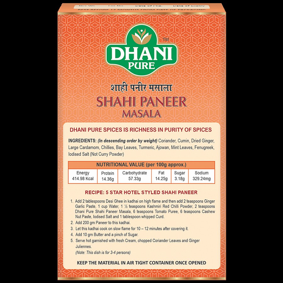 Dhani Pure Shahi Paneer Masala - 100% Natural