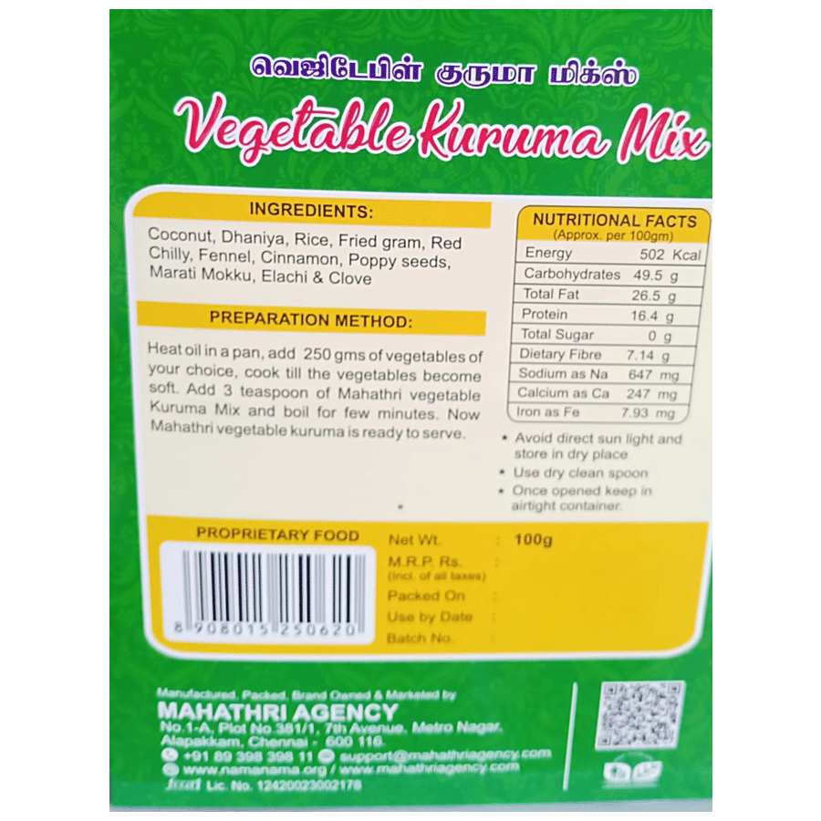 Mahathri Vegetable Kuruma Mix - Premium Quality Ingredients