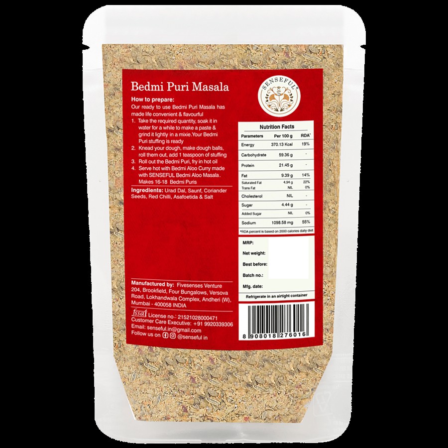 Senseful Bedmi Puri Masala - Hand Pounded