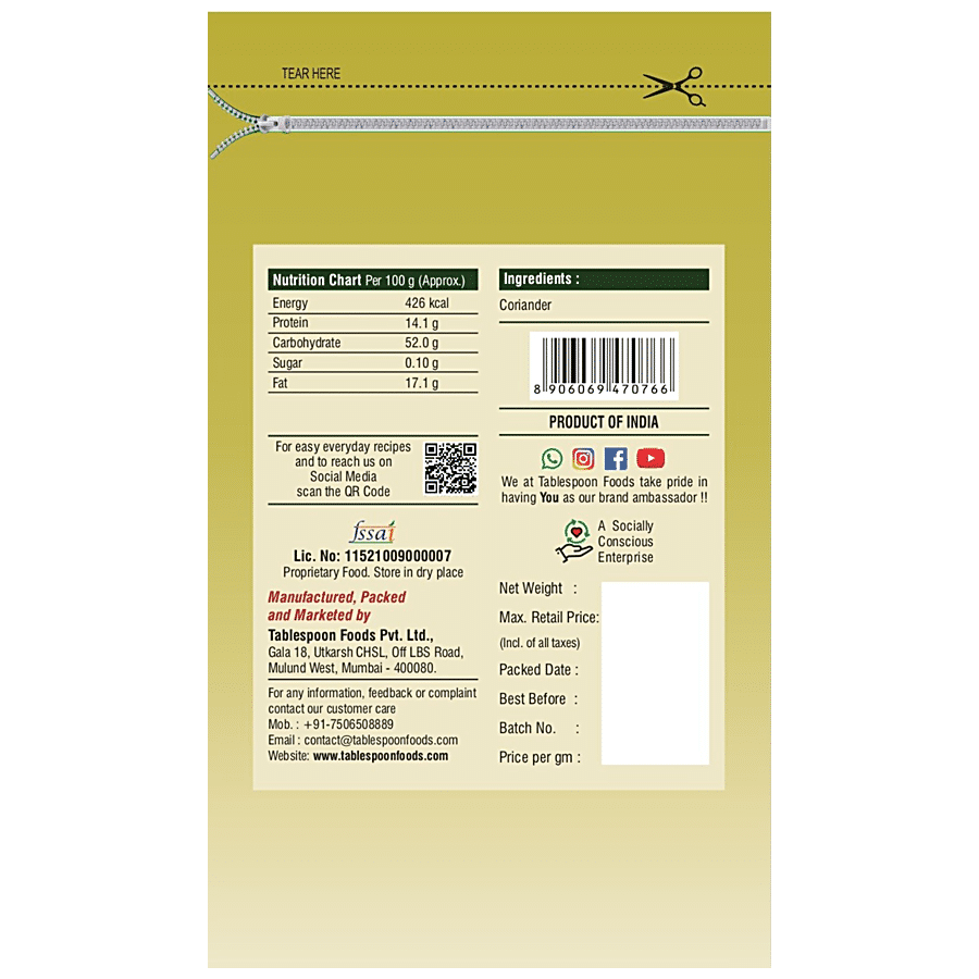 Tablespoon Coriander Powder - Promotes Digestion