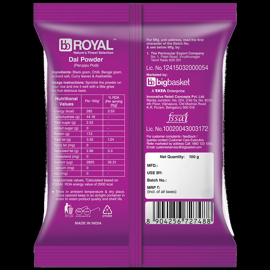 bb Royal Dal Powder/Paruppu Podi - Rich In Taste & Flavour