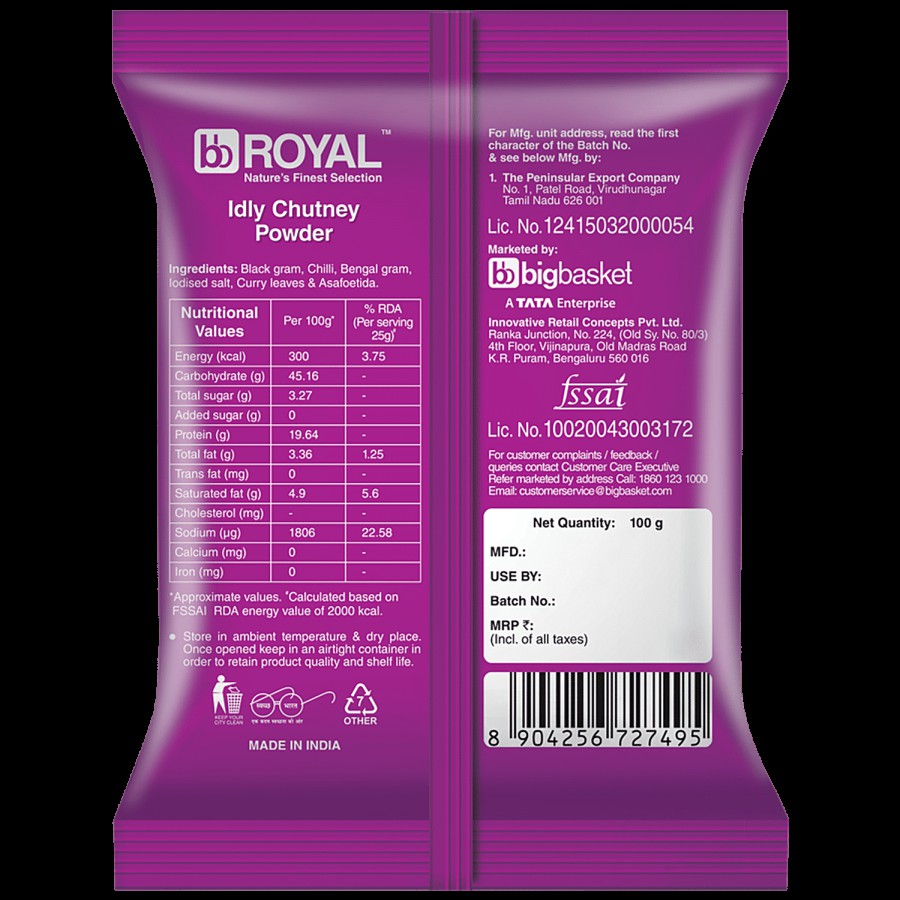 bb Royal Idli Chutney Powder - Rich In Taste & Flavour