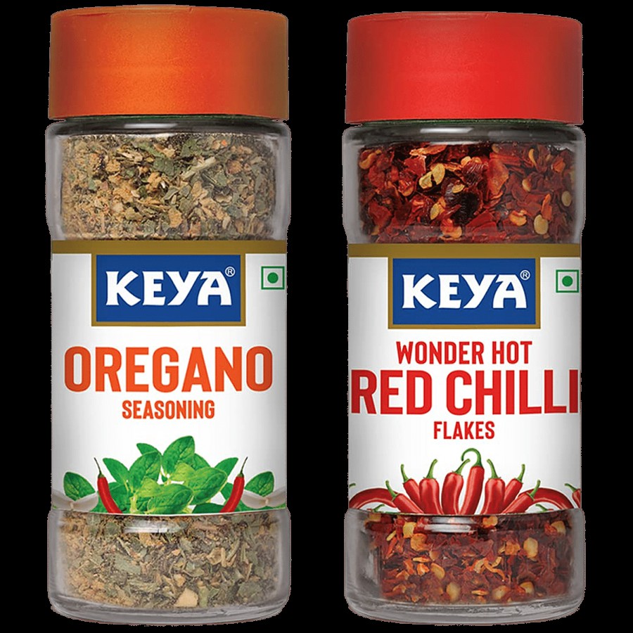 Keya Keya Oregano Seasoning 50 g Bottle + Chilli Flakes - Red 40 g Bottle