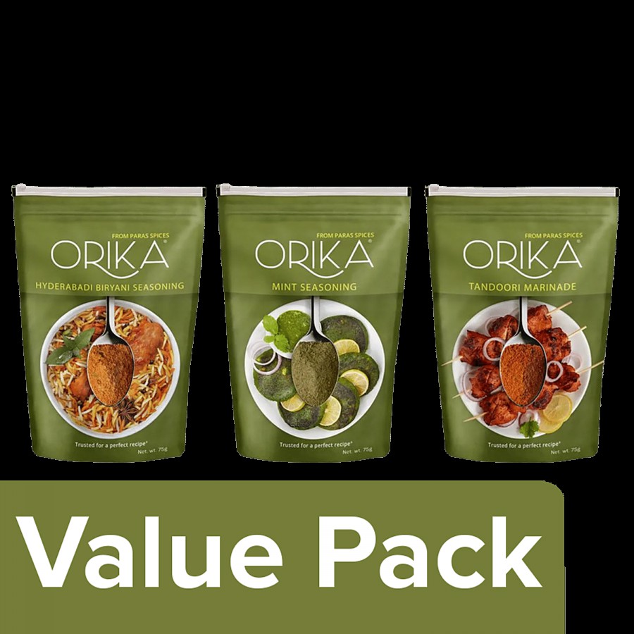 Orika Mint Seasoning 75 g + Tandoori Marinade 75 g + Hyderabadi Biryani Seasoning 75 g