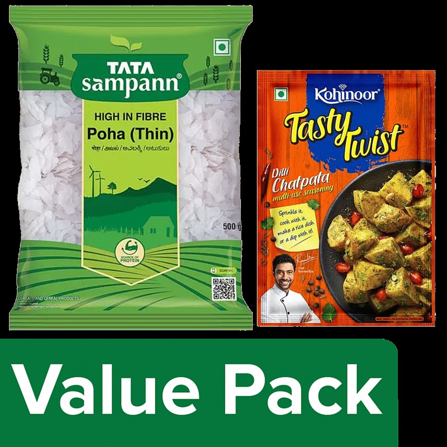 bb Combo Kohinoor Chatpata MultiUse Seasoning 12 g + Tata Sampann White Poha - Thin 500 g